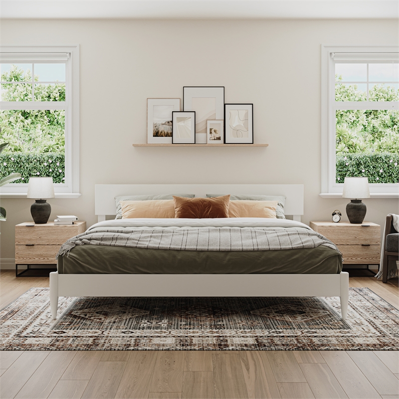 Aria King Solid Wood Modern Low Profile Platform Bed in White