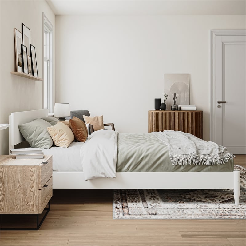 Aria King Solid Wood Modern Low Profile Platform Bed in White