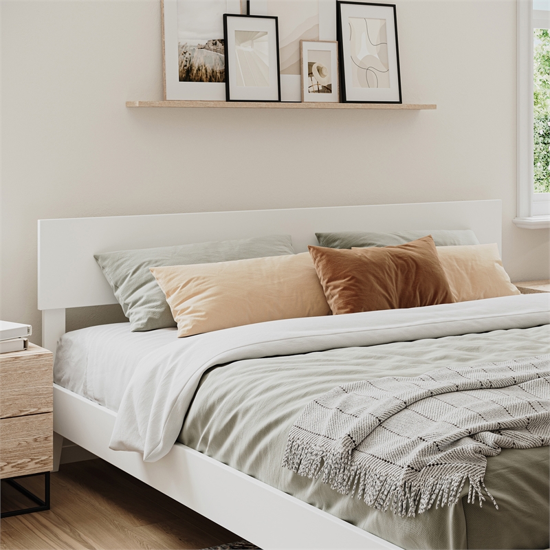 Aria King Solid Wood Modern Low Profile Platform Bed in White