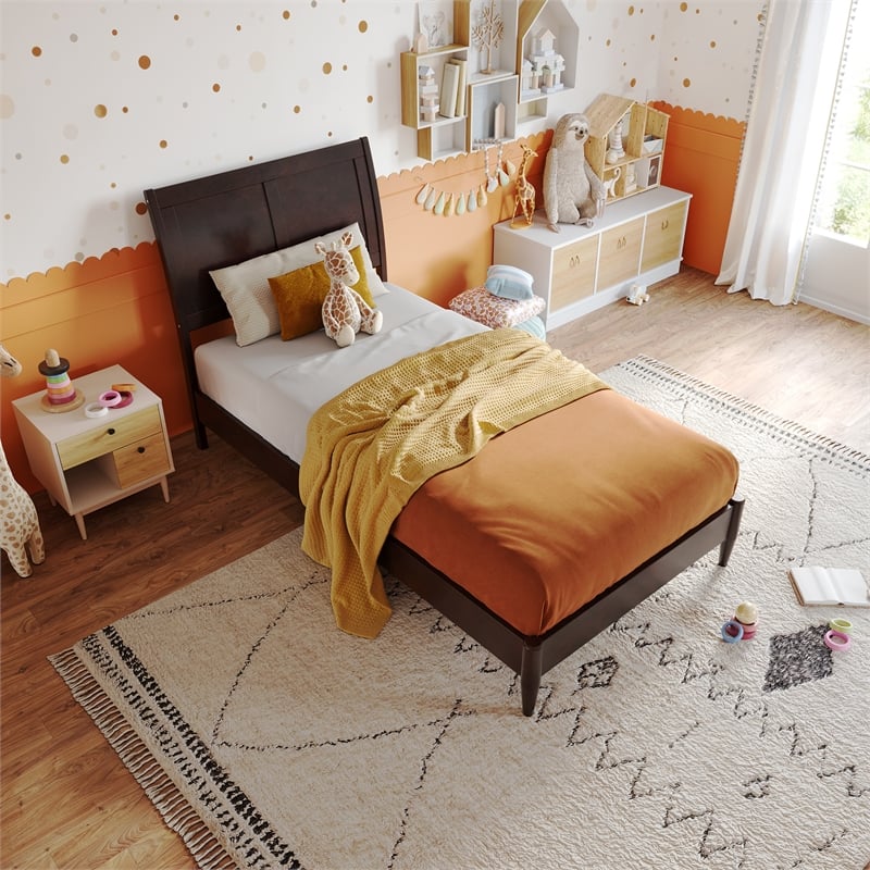 Valencia Twin Solid Wood Low Profile Sleigh Platform Bed in Espresso