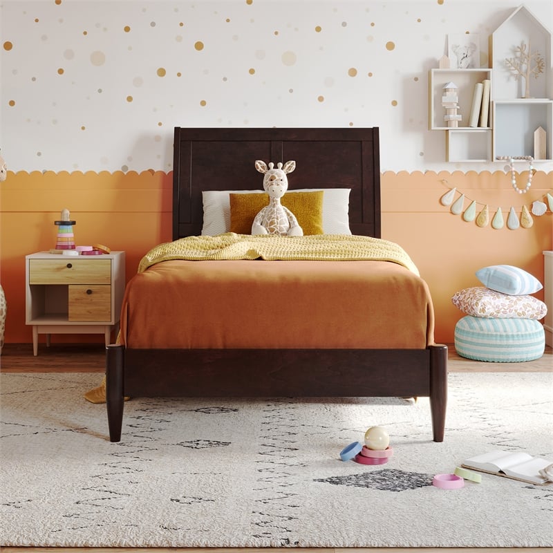 Valencia Twin Solid Wood Low Profile Sleigh Platform Bed in Espresso