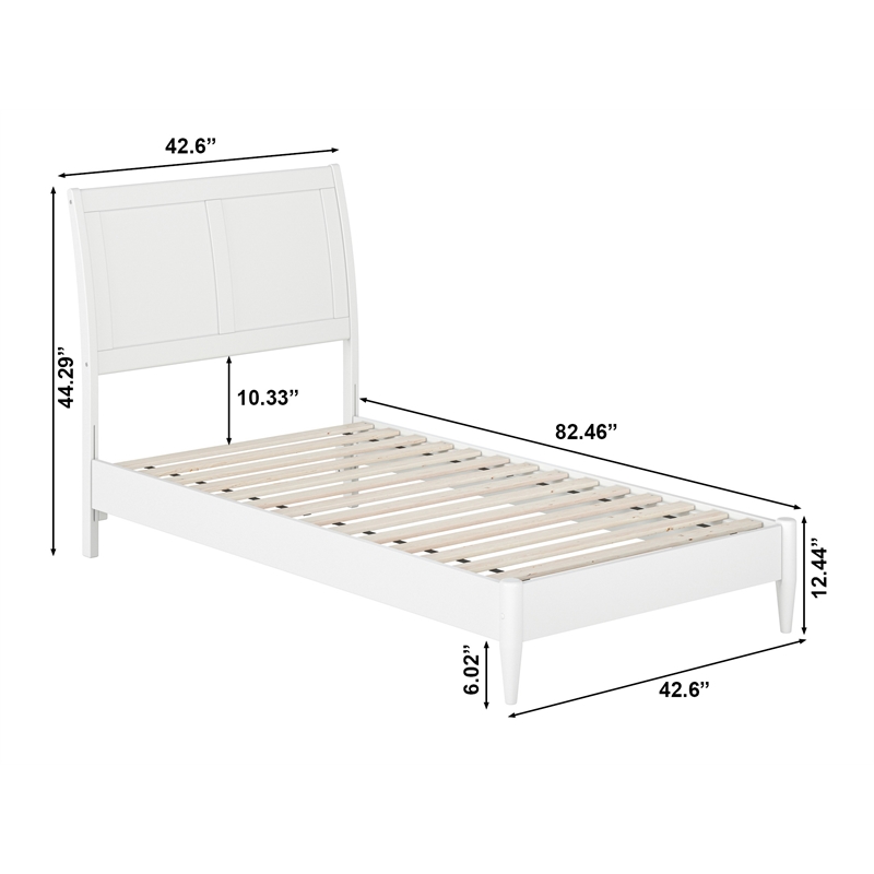 Valencia Twin Solid Wood Low Profile Sleigh Platform Bed in White