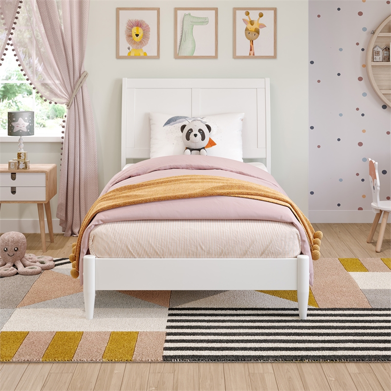 Valencia Twin Solid Wood Low Profile Sleigh Platform Bed in White