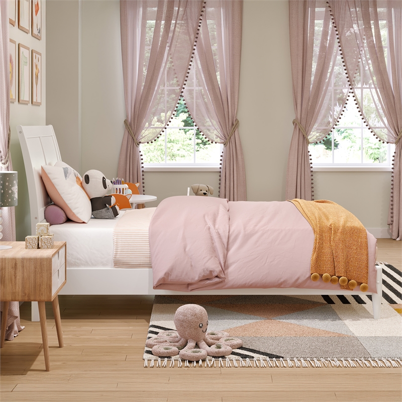 Valencia Twin Solid Wood Low Profile Sleigh Platform Bed in White