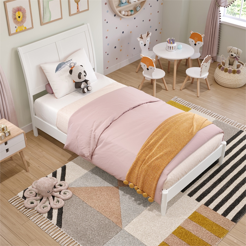 Valencia Twin Solid Wood Low Profile Sleigh Platform Bed in White