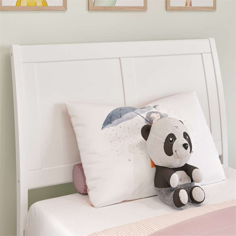Valencia Twin Solid Wood Low Profile Sleigh Platform Bed in White