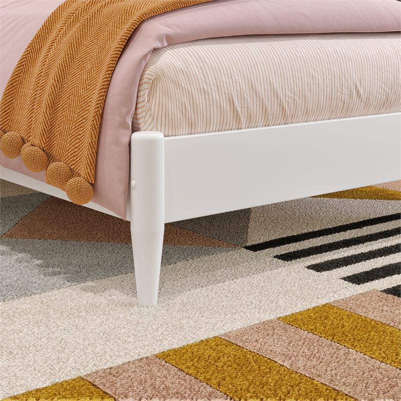 Valencia Twin Solid Wood Low Profile Sleigh Platform Bed in White