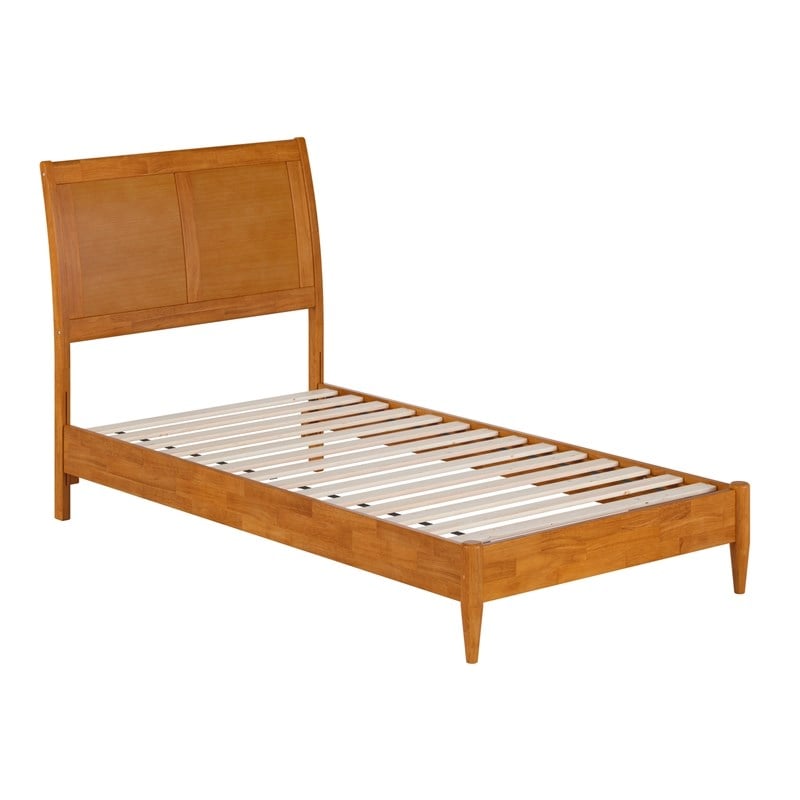 Valencia Twin Solid Wood Low Profile Sleigh Platform Bed in Light Toffee