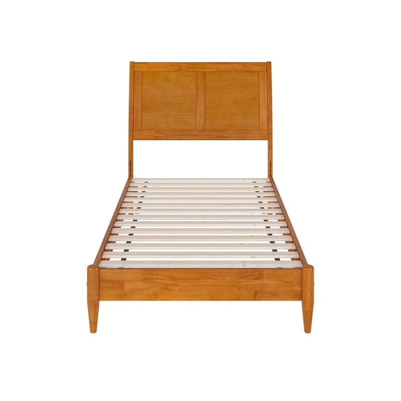 Valencia Twin Solid Wood Low Profile Sleigh Platform Bed in Light Toffee