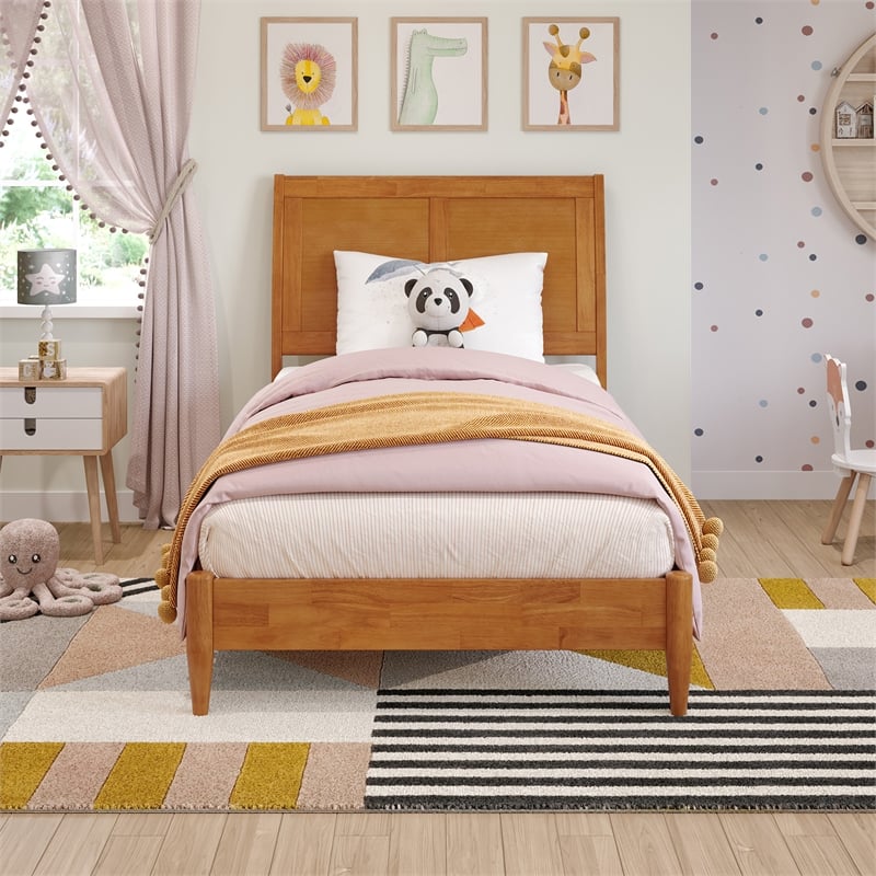 Valencia Twin Solid Wood Low Profile Sleigh Platform Bed in Light Toffee