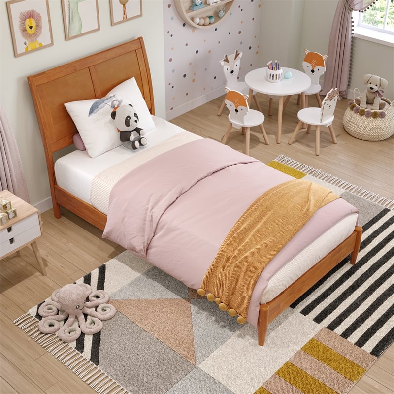 Valencia Twin Solid Wood Low Profile Sleigh Platform Bed in Light Toffee