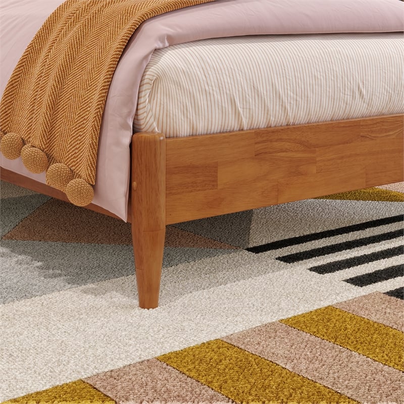 Valencia Twin Solid Wood Low Profile Sleigh Platform Bed in Light Toffee
