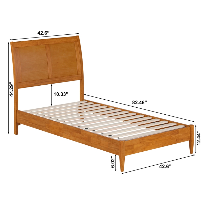 Valencia Twin Solid Wood Low Profile Sleigh Platform Bed in Light Toffee