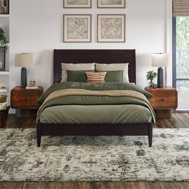 Valencia Full Solid Wood Low Profile Sleigh Platform Bed in Espresso