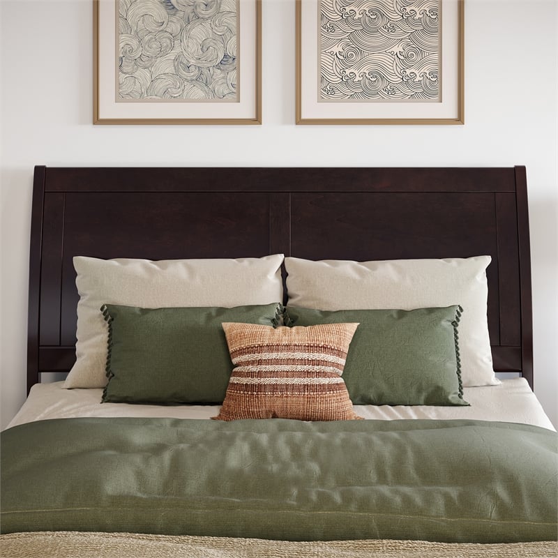 Valencia Full Solid Wood Low Profile Sleigh Platform Bed in Espresso