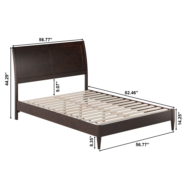 Valencia Full Solid Wood Low Profile Sleigh Platform Bed in Espresso