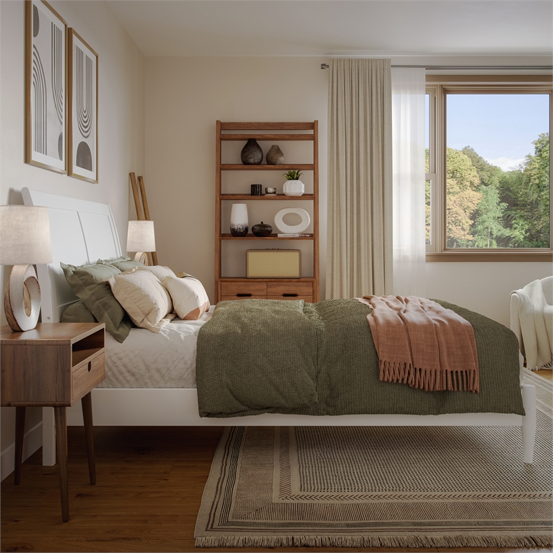 Valencia Full Solid Wood Low Profile Sleigh Platform Bed in White