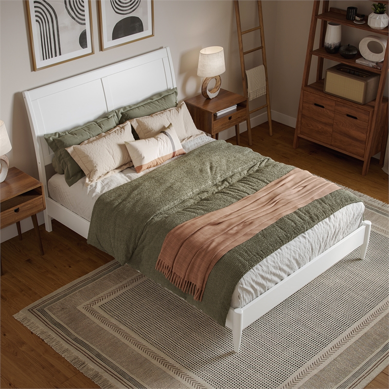 Valencia Full Solid Wood Low Profile Sleigh Platform Bed in White