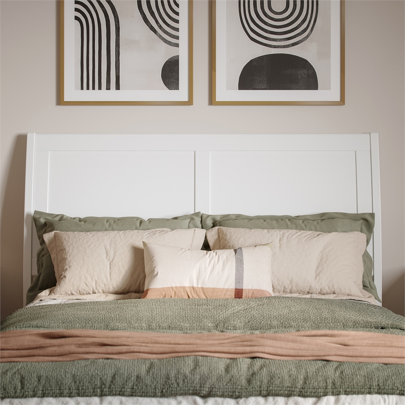 Valencia Full Solid Wood Low Profile Sleigh Platform Bed in White