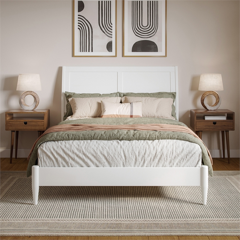 Valencia Full Solid Wood Low Profile Sleigh Platform Bed in White
