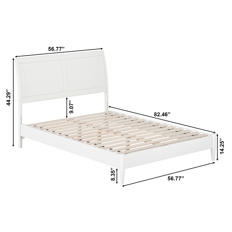 Valencia Full Solid Wood Low Profile Sleigh Platform Bed in White
