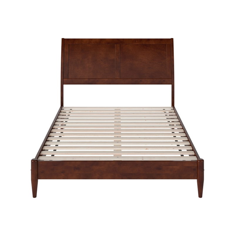 Valencia Full Solid Wood Low Profile Sleigh Platform Bed in Walnut