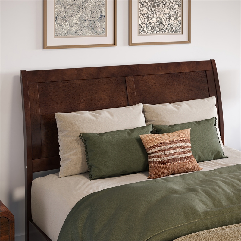 Valencia Full Solid Wood Low Profile Sleigh Platform Bed in Walnut