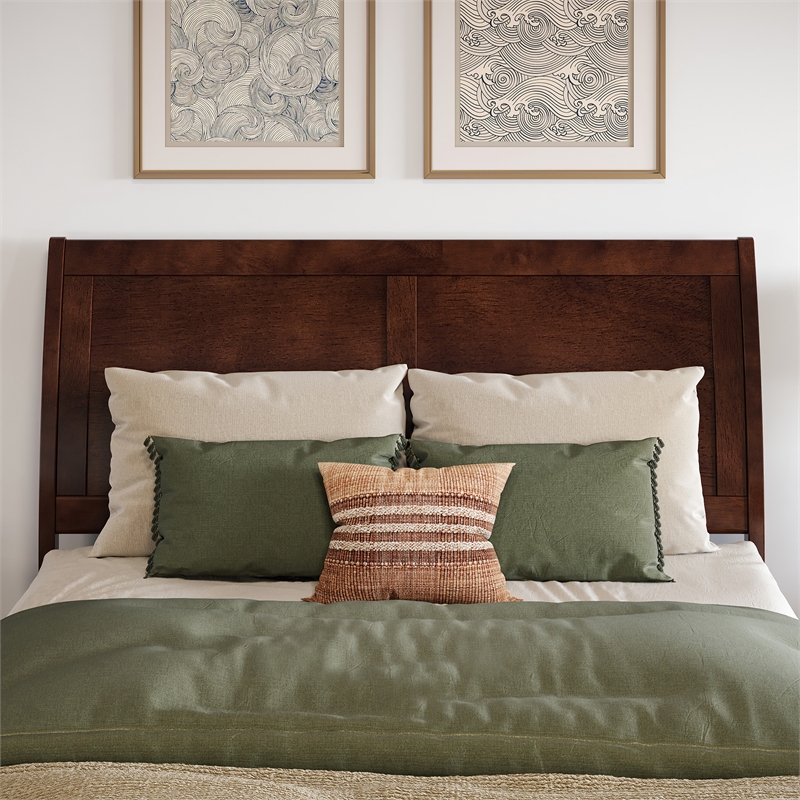 Valencia Full Solid Wood Low Profile Sleigh Platform Bed in Walnut
