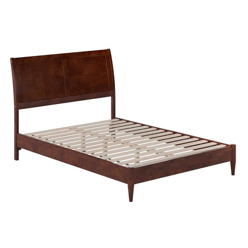 Valencia Full Solid Wood Low Profile Sleigh Platform Bed in Walnut