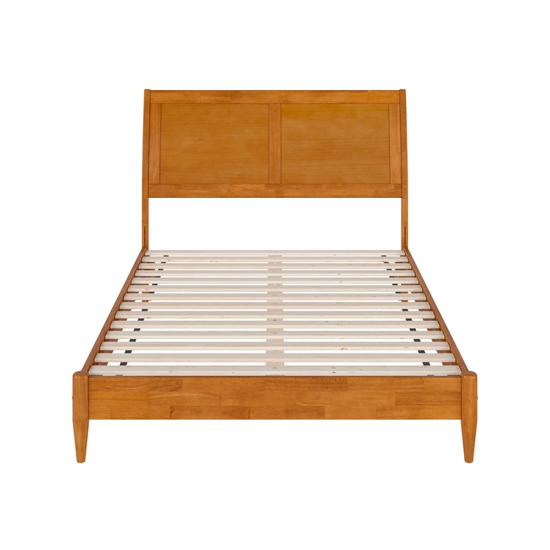 Valencia Full Solid Wood Low Profile Sleigh Platform Bed in Light Toffee