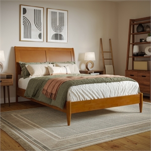 Valencia Full Solid Wood Low Profile Sleigh Platform Bed in Light Toffee