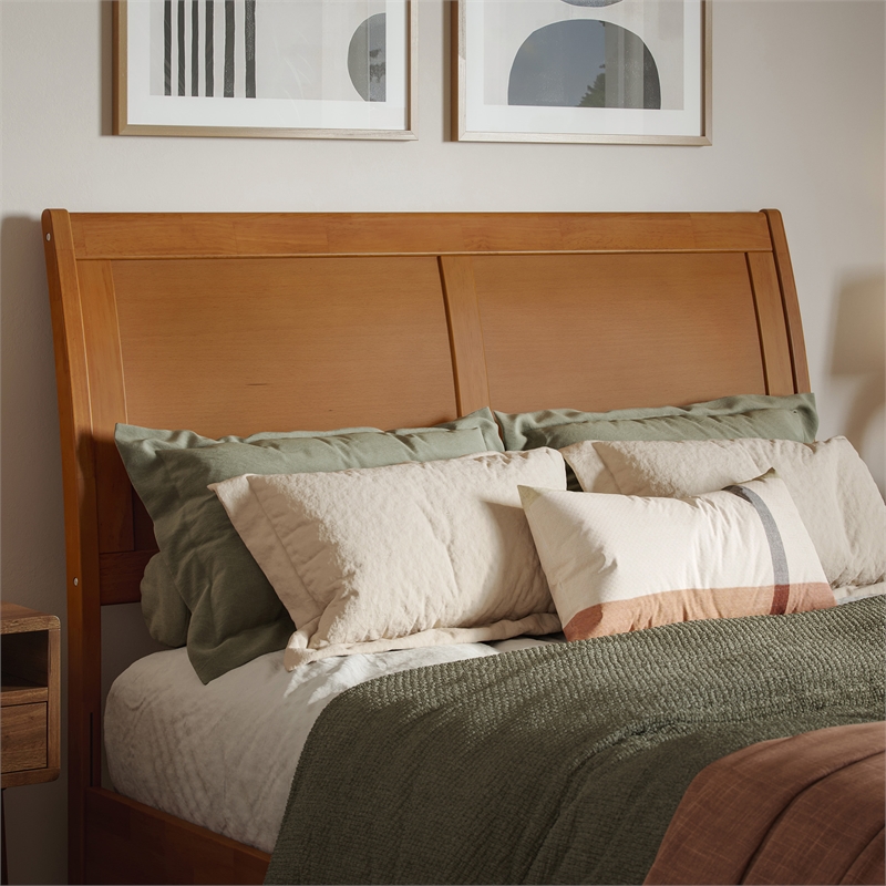 Valencia Full Solid Wood Low Profile Sleigh Platform Bed in Light Toffee