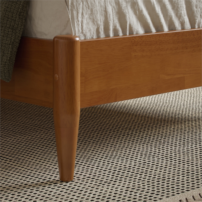 Valencia Full Solid Wood Low Profile Sleigh Platform Bed in Light Toffee