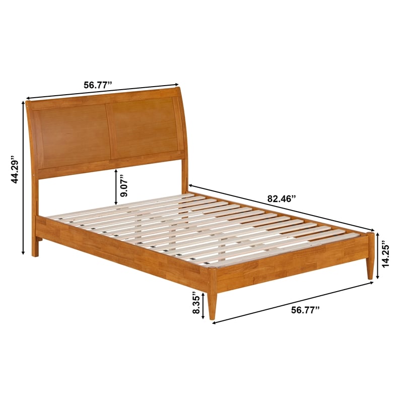 Valencia Full Solid Wood Low Profile Sleigh Platform Bed in Light Toffee