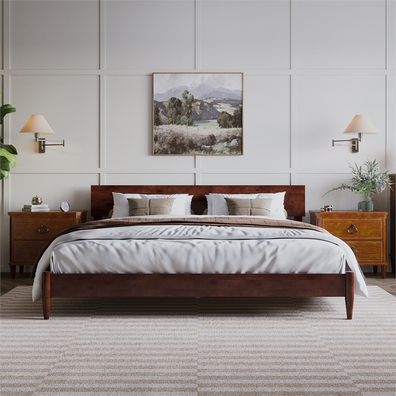 Aria King Solid Wood Modern Low Profile Platform Bed in Walnut