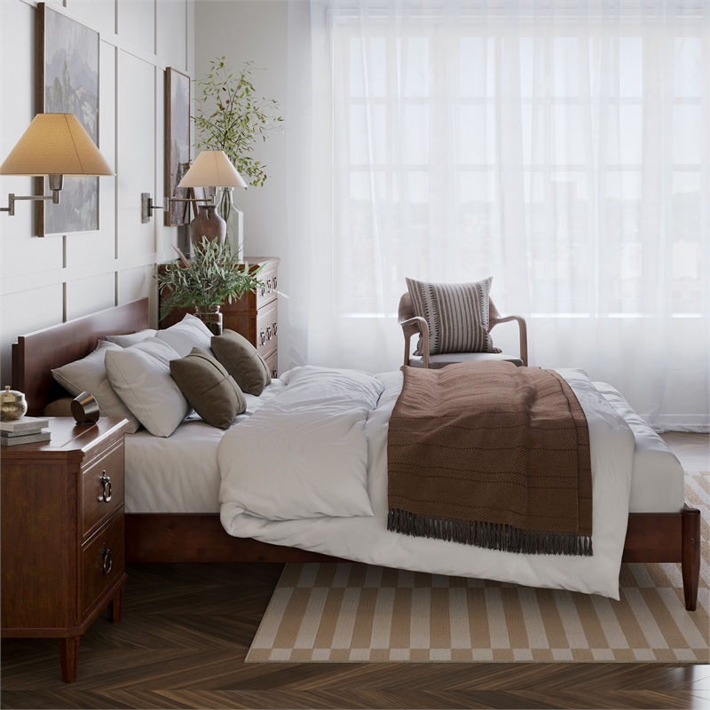 Aria King Solid Wood Modern Low Profile Platform Bed in Walnut