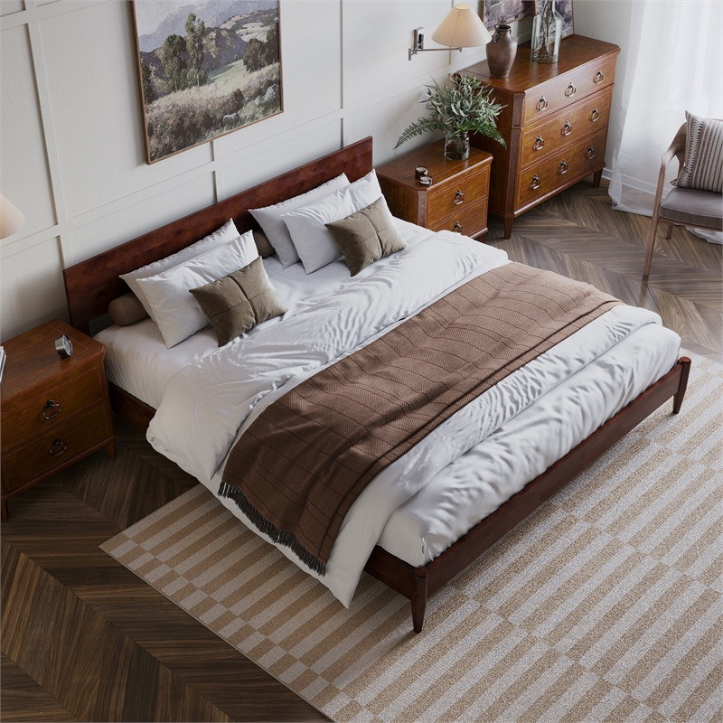 Aria King Solid Wood Modern Low Profile Platform Bed in Walnut