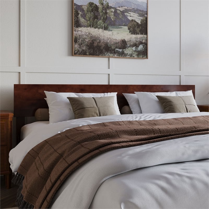 Aria King Solid Wood Modern Low Profile Platform Bed in Walnut