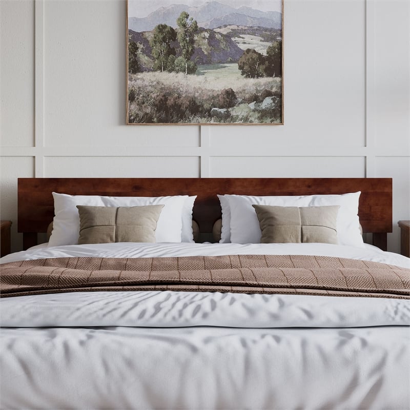 Aria King Solid Wood Modern Low Profile Platform Bed in Walnut