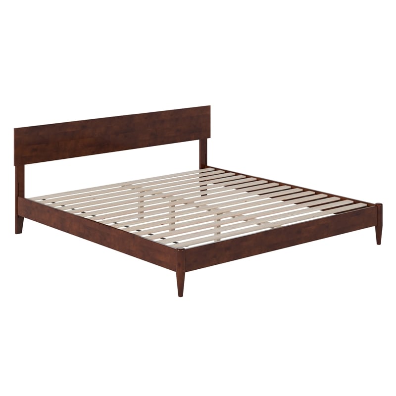 Aria King Solid Wood Modern Low Profile Platform Bed in Walnut