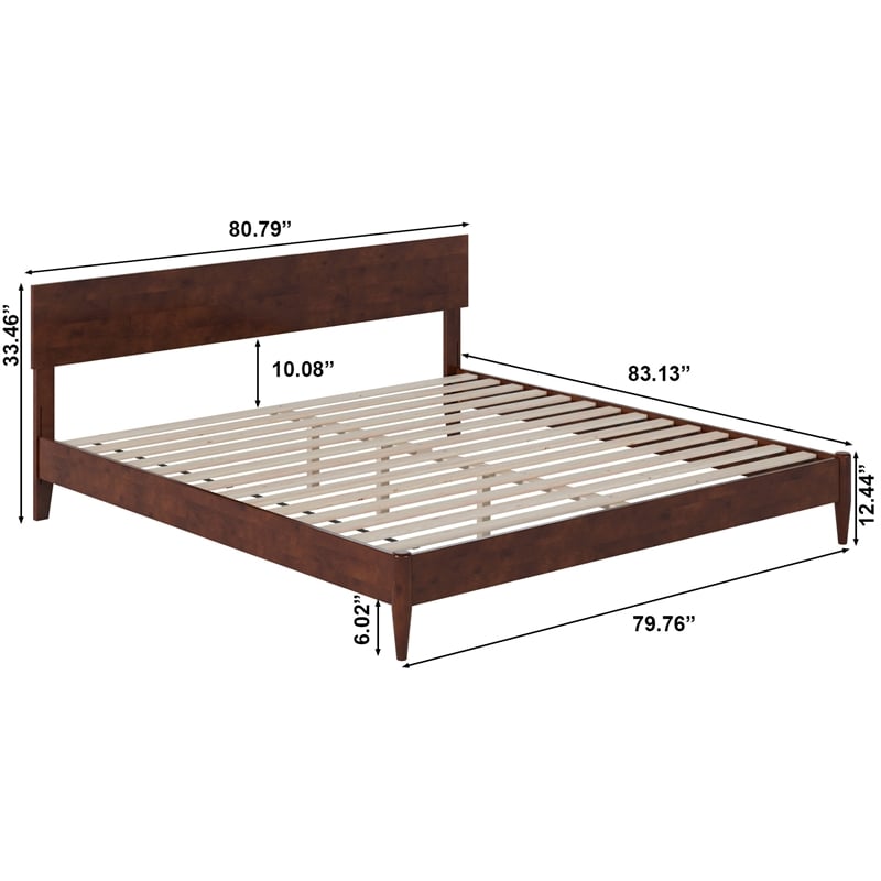 Aria King Solid Wood Modern Low Profile Platform Bed in Walnut
