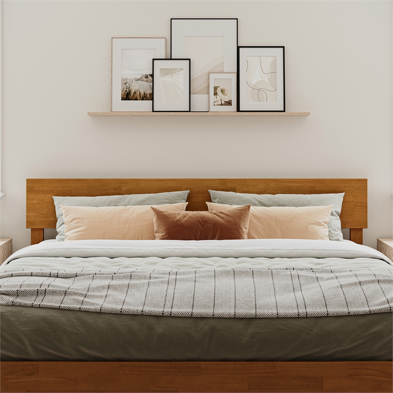 Aria King Solid Wood Modern Low Profile Platform Bed in Light Toffee