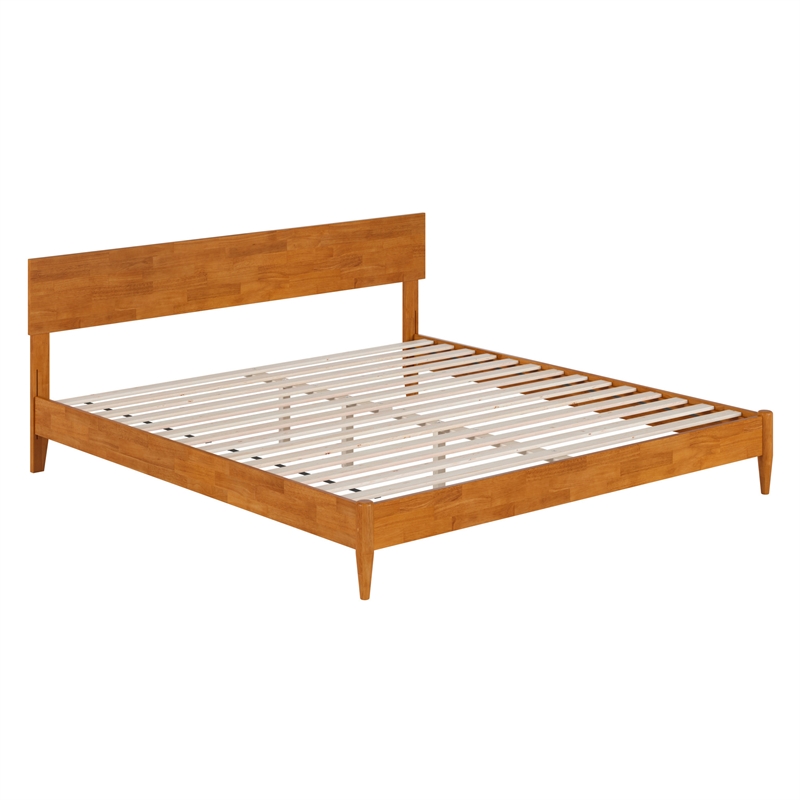 Aria King Solid Wood Modern Low Profile Platform Bed in Light Toffee