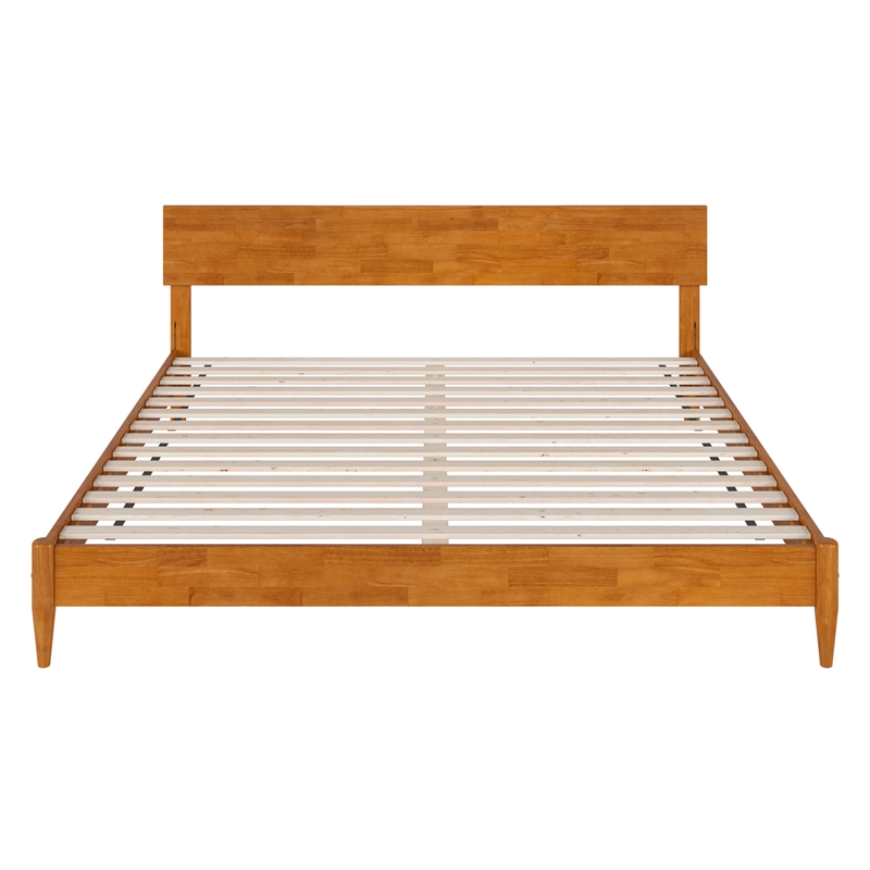 Aria King Solid Wood Modern Low Profile Platform Bed in Light Toffee