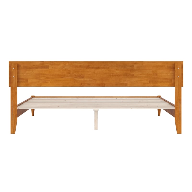 Aria King Solid Wood Modern Low Profile Platform Bed in Light Toffee