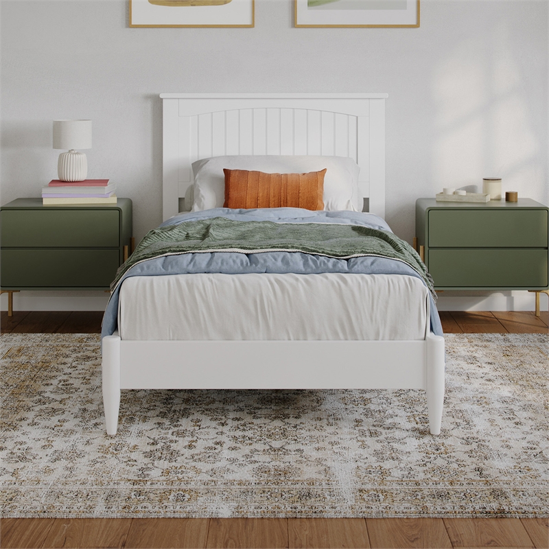 Naples Twin XL Wood Low Profile Platform Bed in White