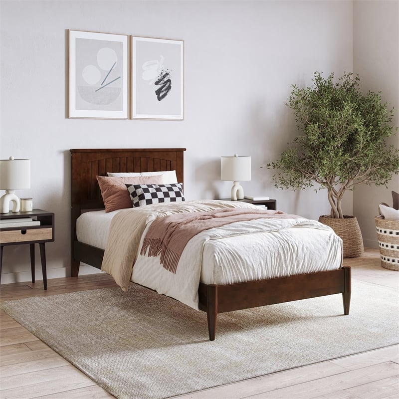 Naples Twin XL Wood Low Profile Platform Bed in Walnut