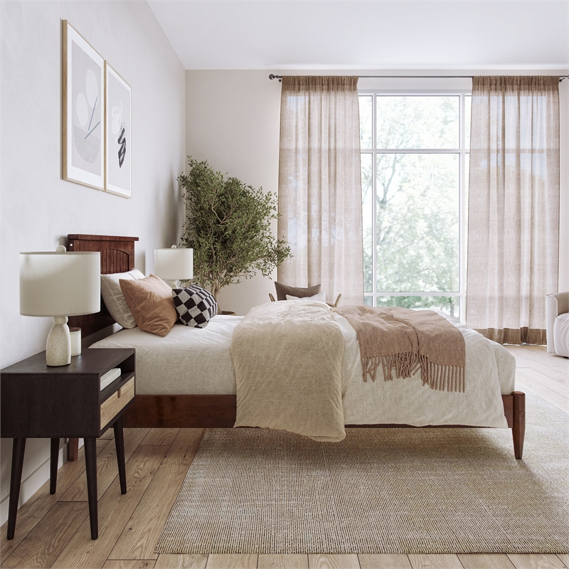 Naples Twin XL Wood Low Profile Platform Bed in Walnut