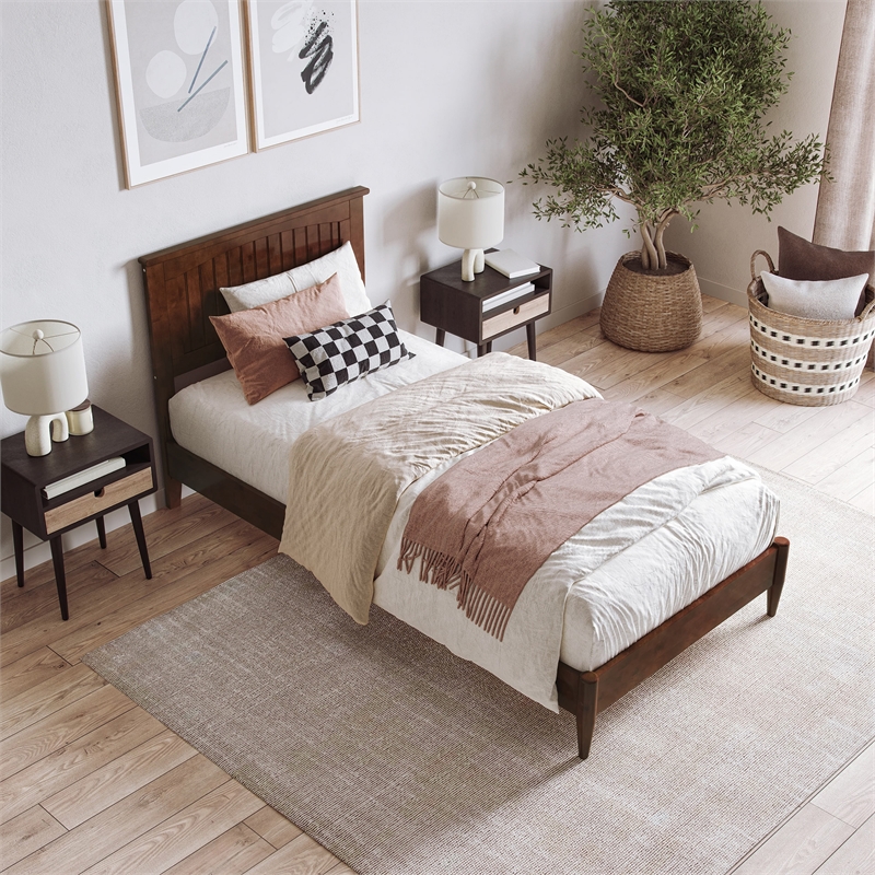 Naples Twin XL Wood Low Profile Platform Bed in Walnut