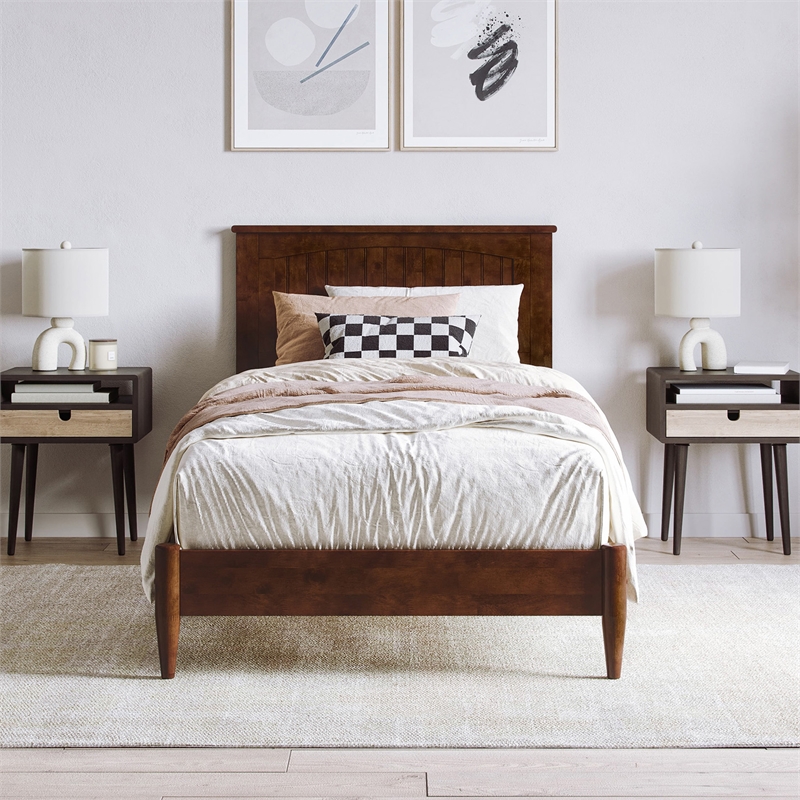 Naples Twin XL Wood Low Profile Platform Bed in Walnut